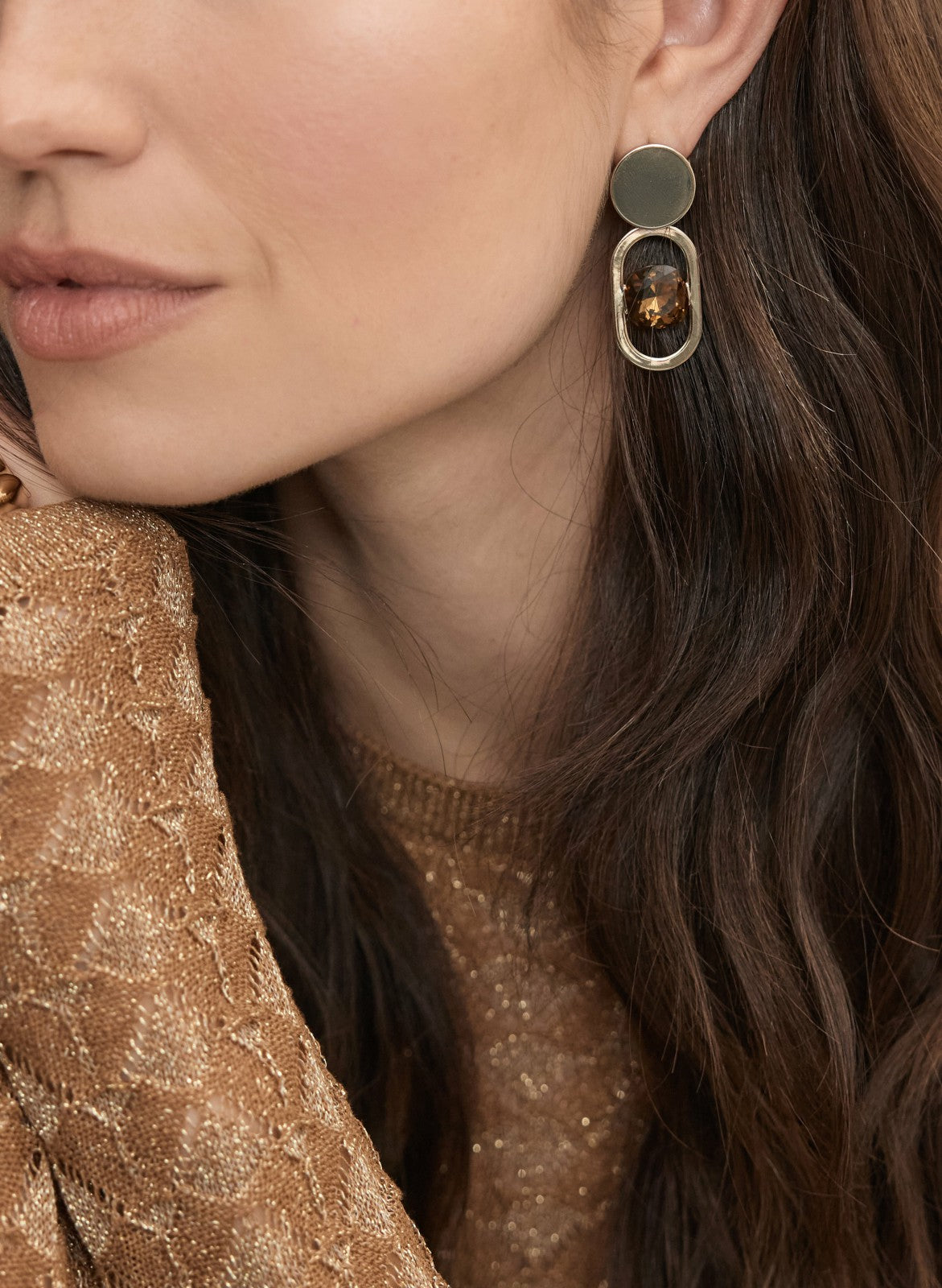 Women Faceted Stone Pendant Earrings Rust | Melanie Lyne