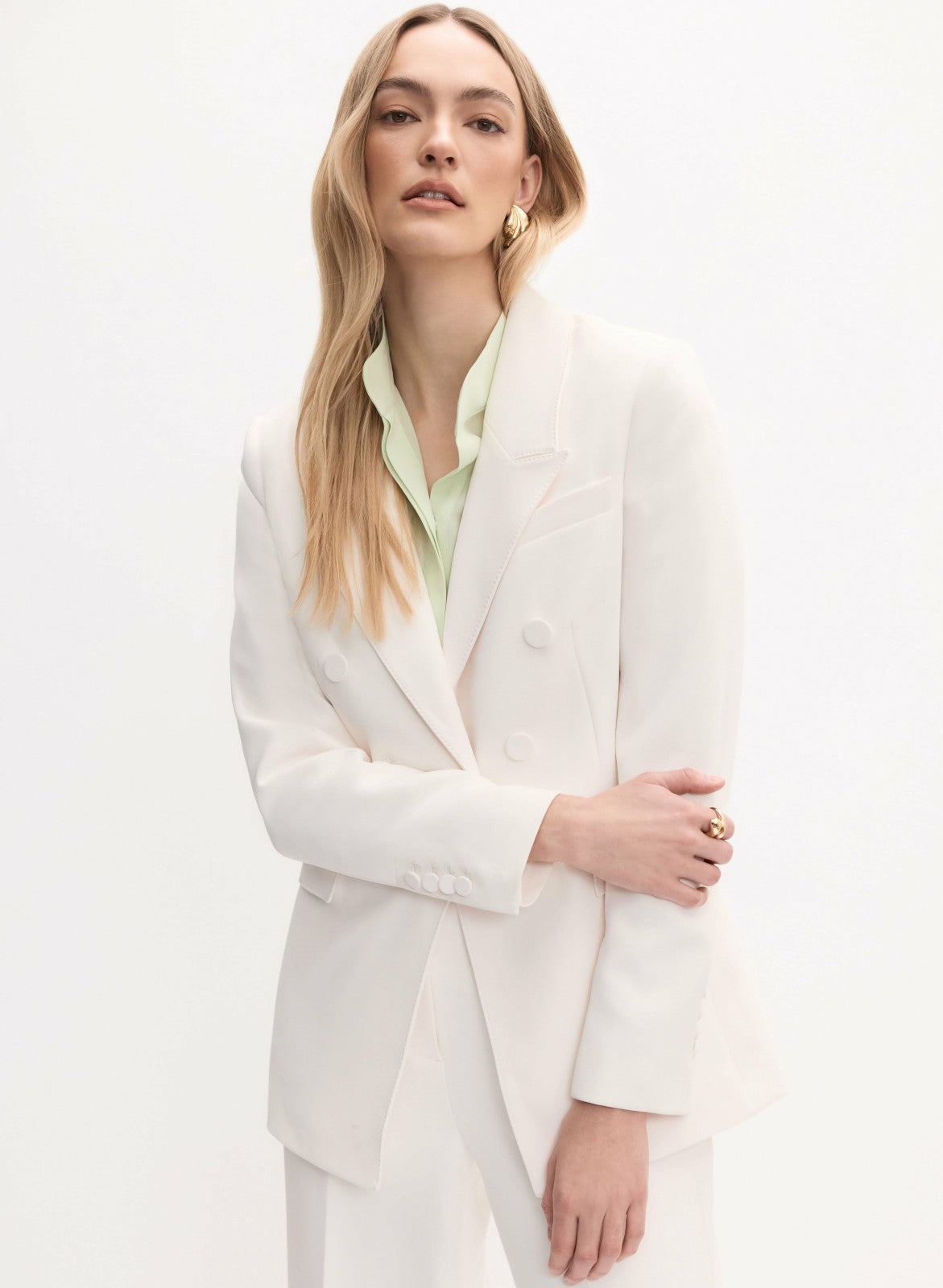 Women Crepe Peaked Lapel Jacket Ivory | Melanie Lyne