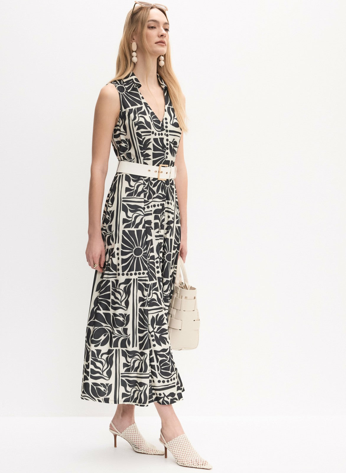 Women Tropical Print Shirt Dress Black & White | Melanie Lyne