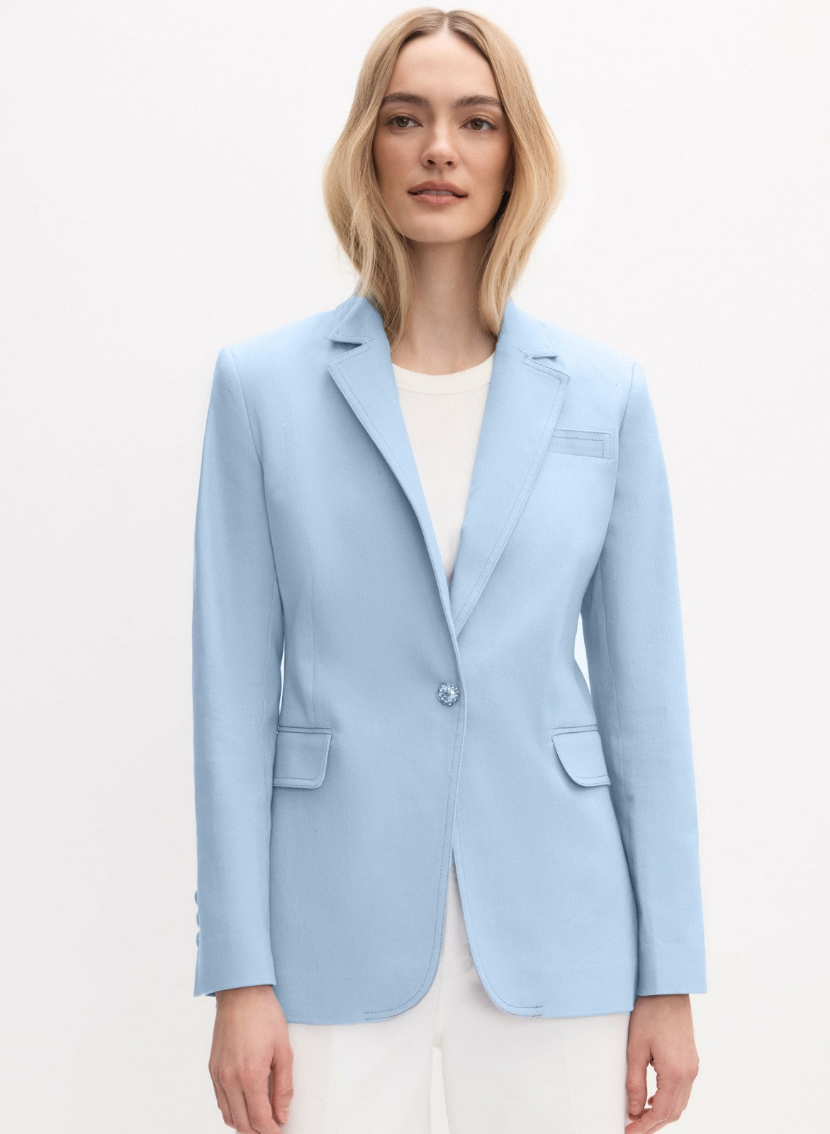 Women Jewel Button Denim Blazer Blue Pearl | Melanie Lyne