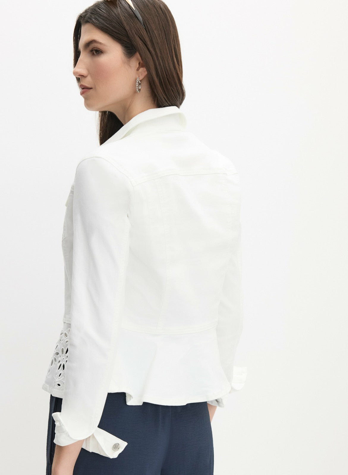 Women Joseph Ribkoff - Denim Peplum Jacket White | Melanie Lyne