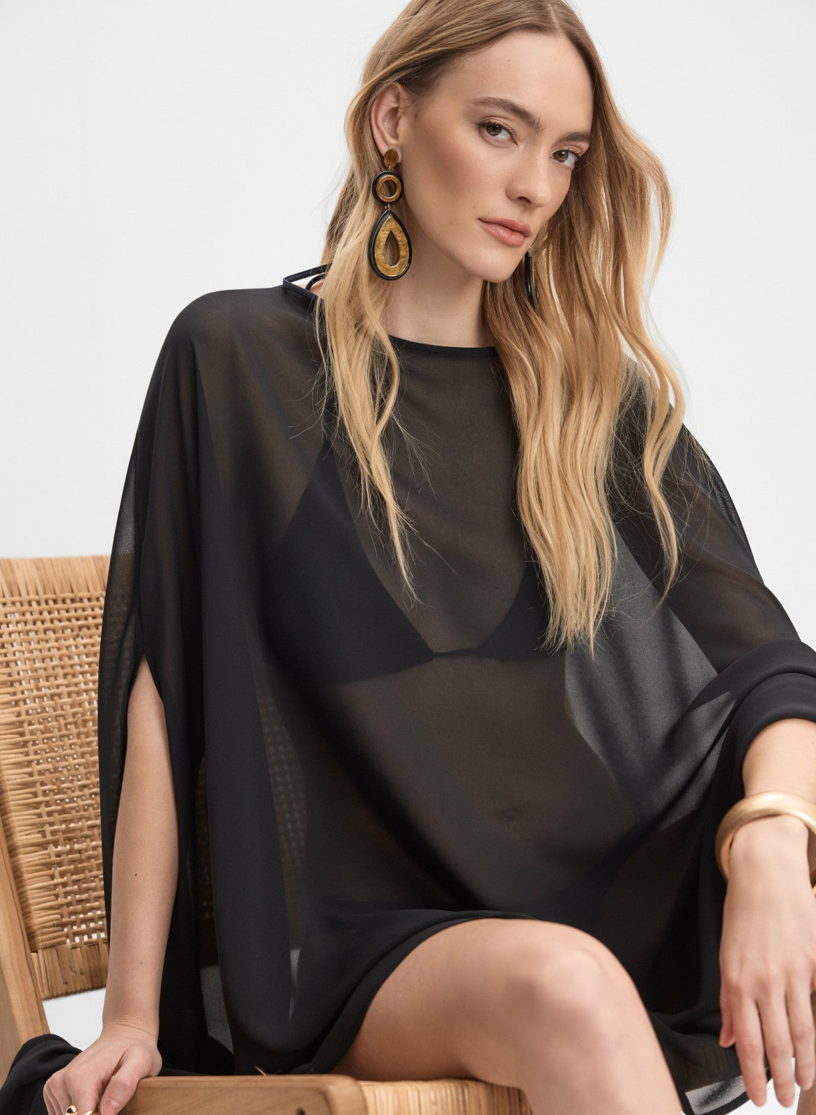 Women Asymmetric Chiffon Cape Black | Melanie Lyne