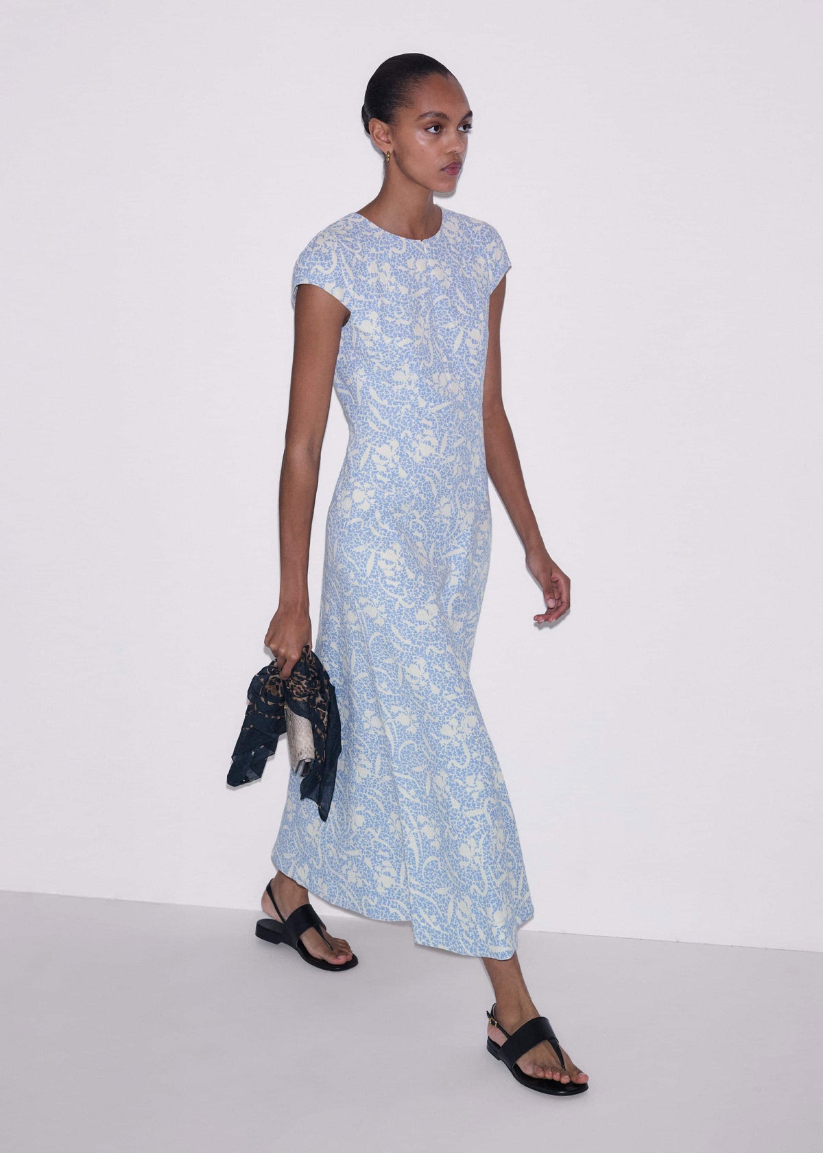 ME+EM Blue Speckled Bloom Print Fit+Flare Maxi Dress