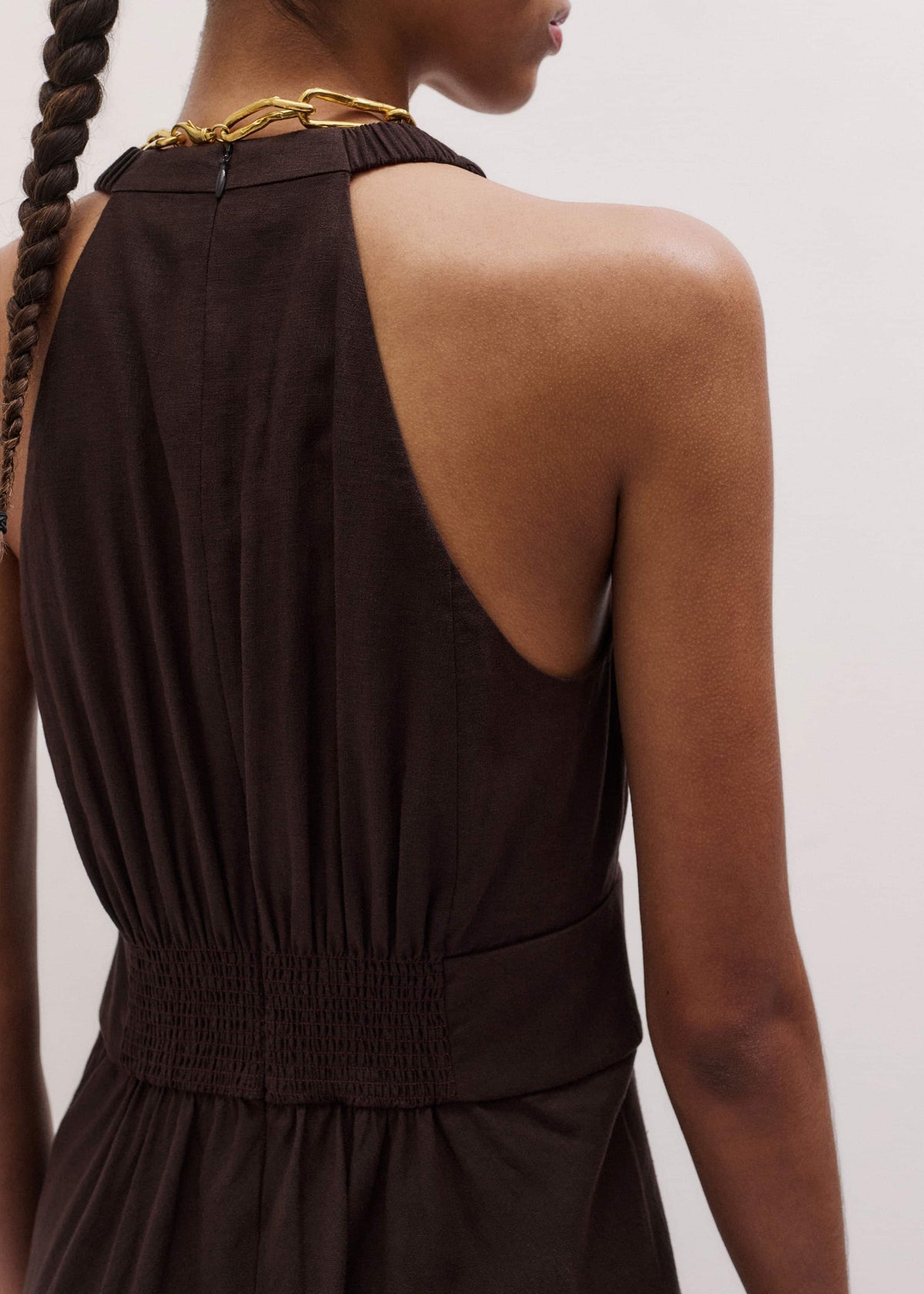 ME+EM Brown Crease-Less Linen Twist Front Maxi Dress