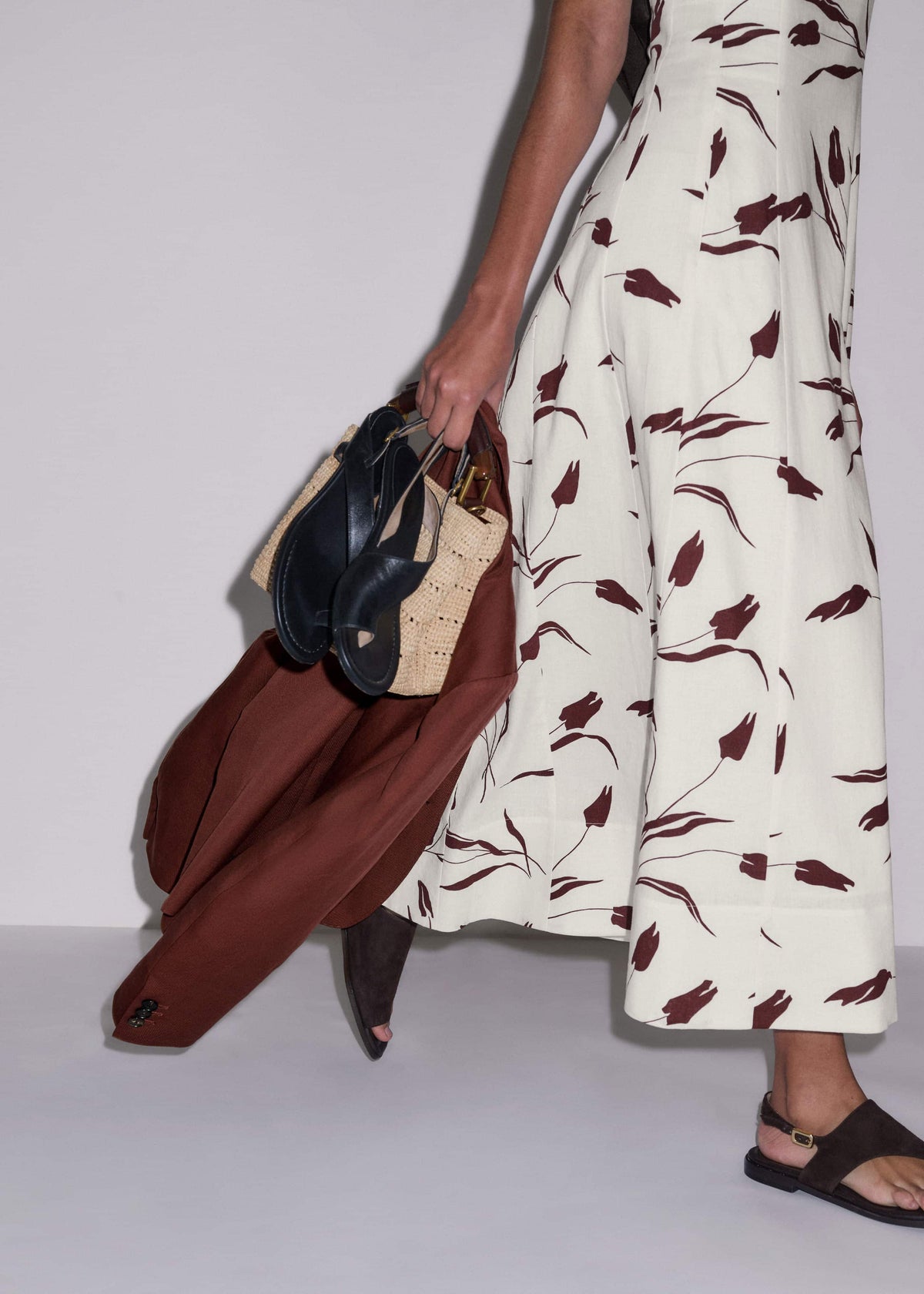 ME+EM Cream Crease-Less Linen Fit + Flare Maxi Dress