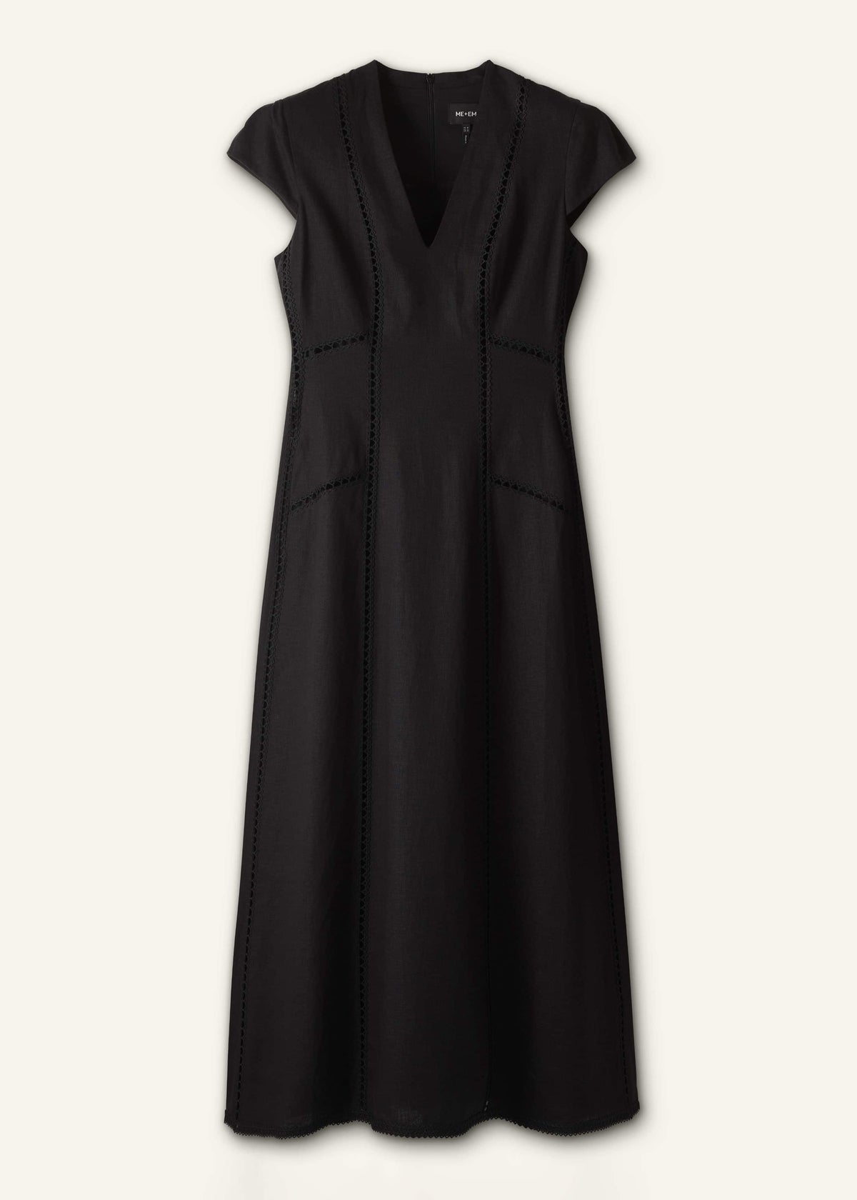 ME+EM Black Crease-Less Linen Embroidered Maxi Dress