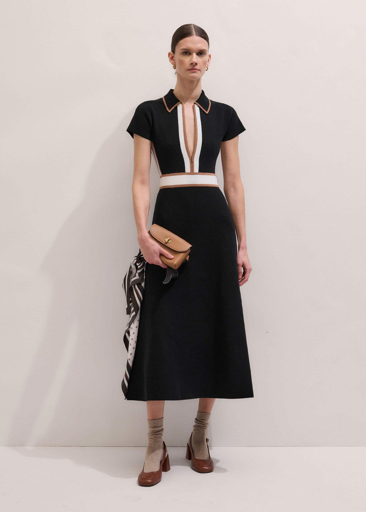 ME+EM Black Milano Knit Collared Maxi Dress