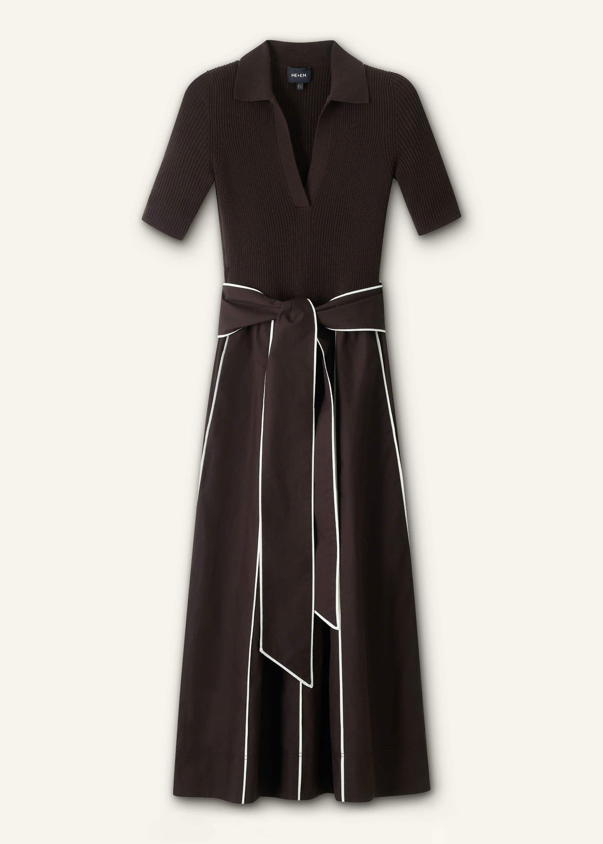 ME+EM Brown Mixed Media Fit And Flare Midi Dress + Belt