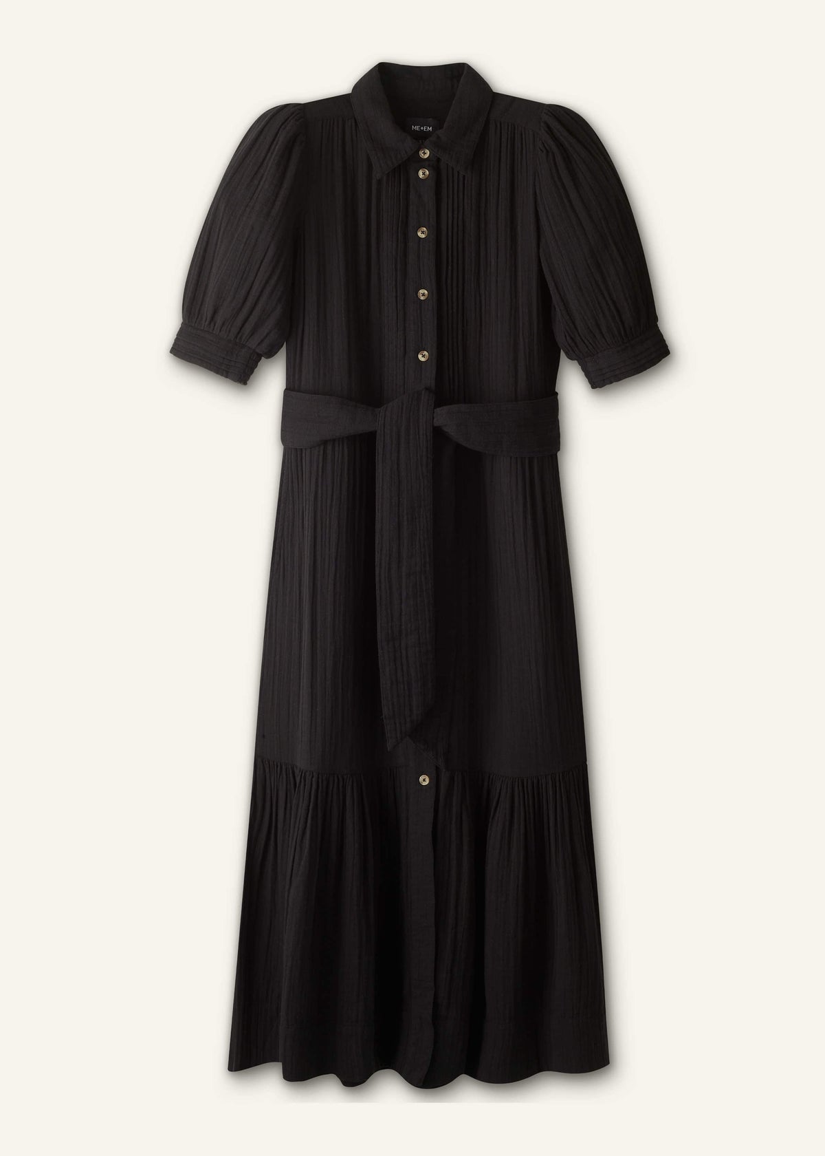 ME+EM Black Cheesecloth Midi Shirt