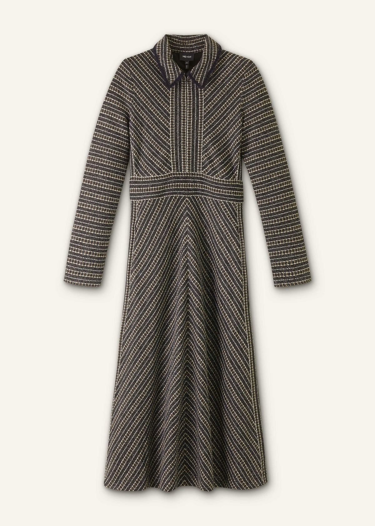 ME+EM Black Stripe Tweed Midi Dress