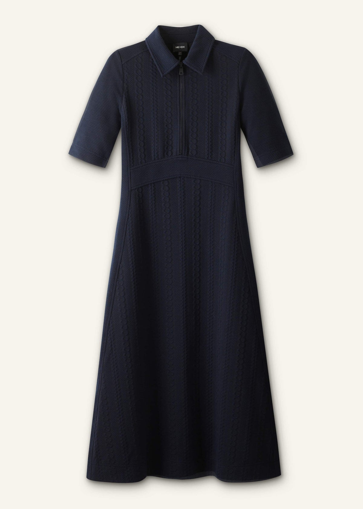 ME+EM Navy Cable Jacquard Half-Zip Midi Dress