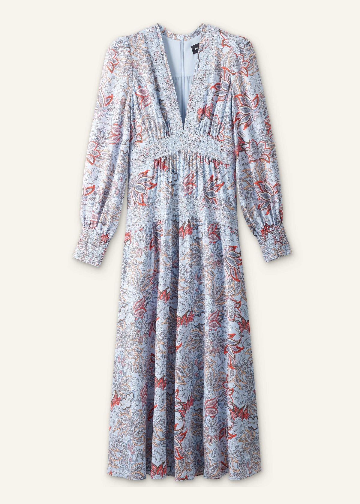 ME+EM Blue Silk Delicate Paisley Print Fit + Flare Maxi Dress