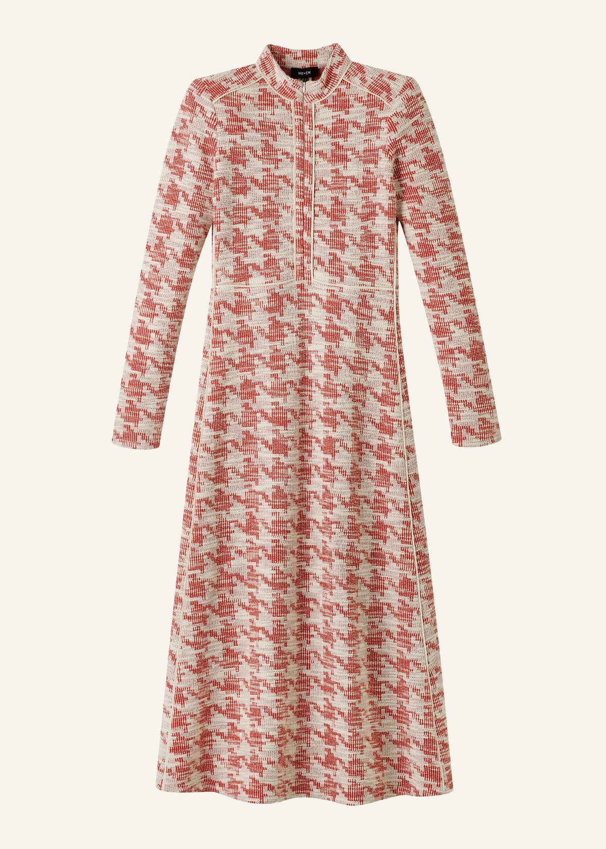 ME+EM Red Exaggerated Houndstooth Midi Dress