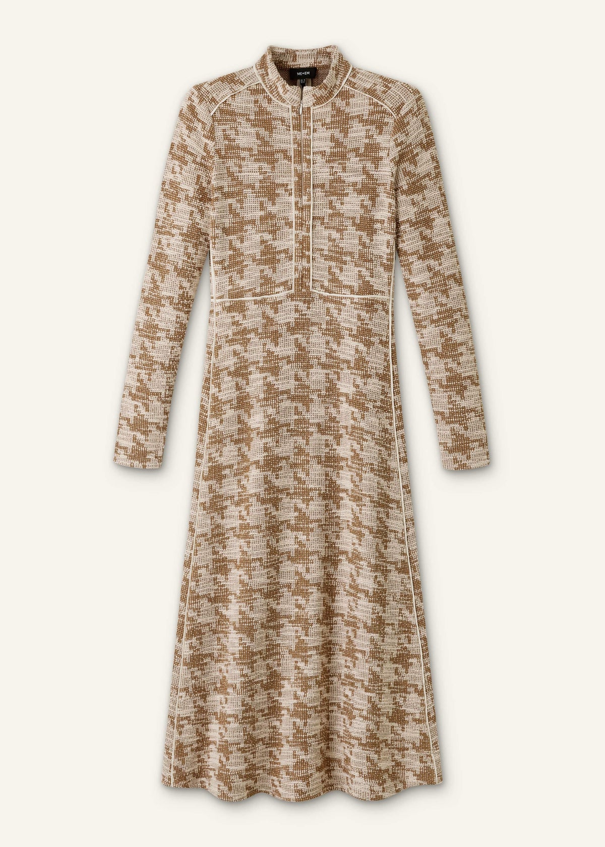 ME+EM Brown Exaggerated Houndstooth Midi Dress
