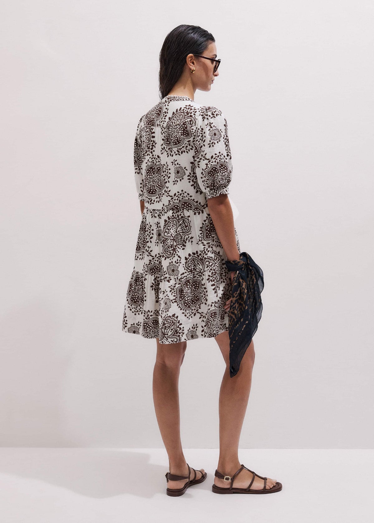 ME+EM White Cheesecloth In-Full-Bloom Print Swing Short Dress