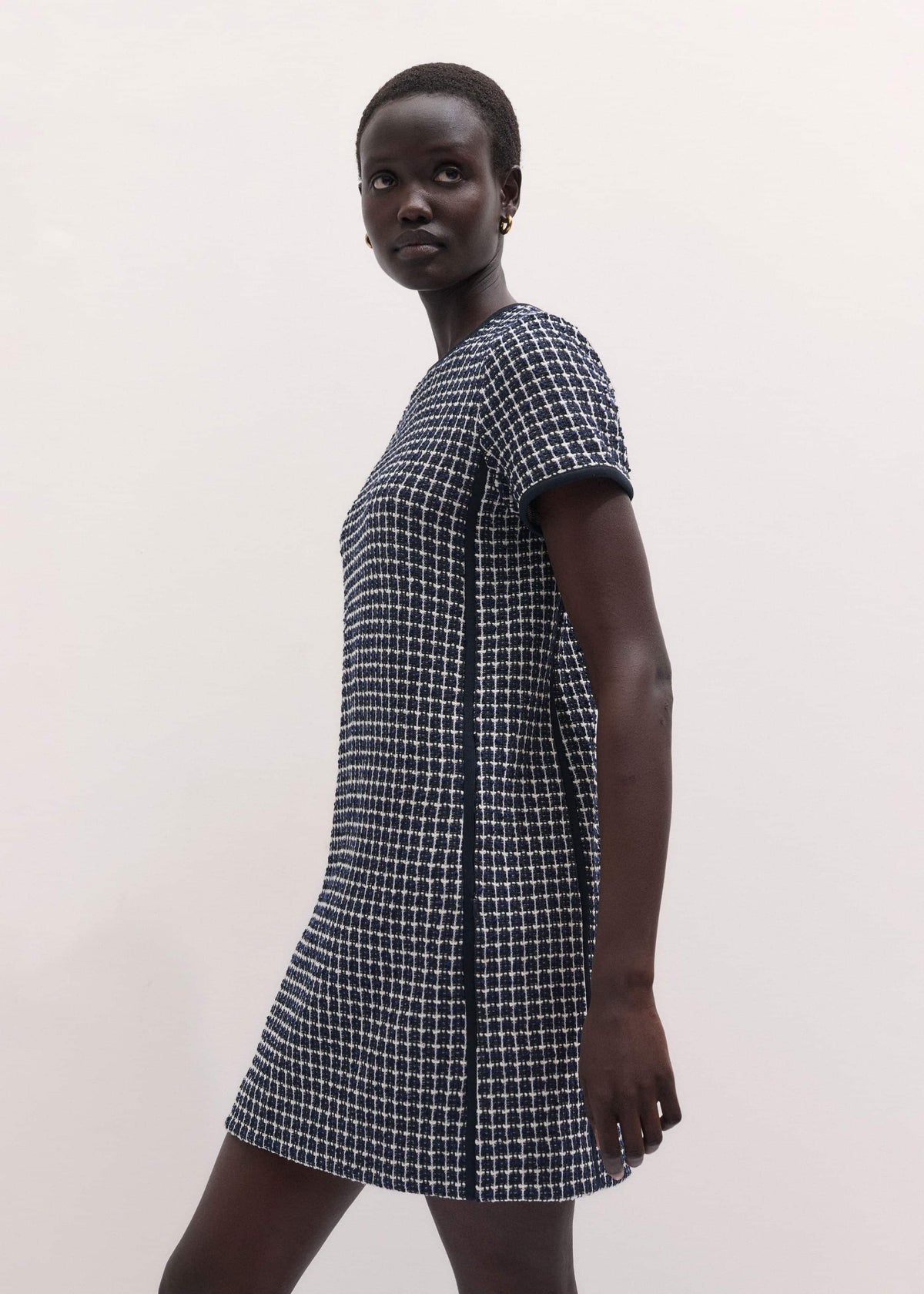 ME+EM Navy Textured Short Sleeve Mini Dress