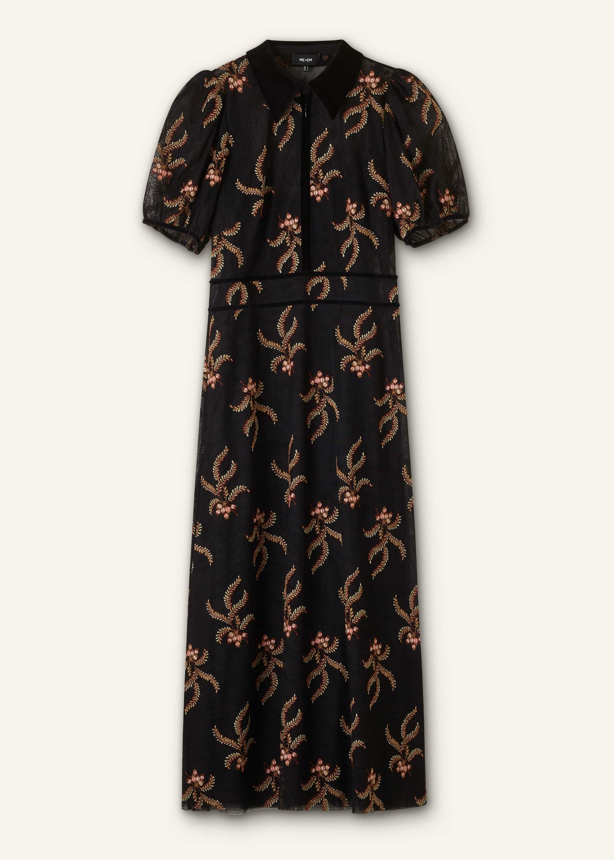 ME+EM Black Autumn Floral Embroidery Maxi Dress