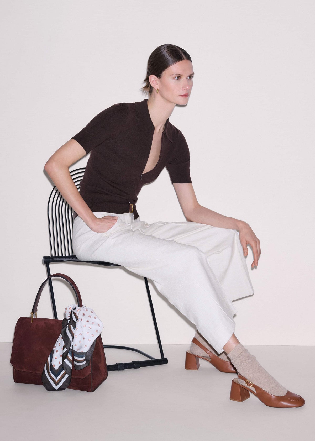 ME+EM Ivory Textured Straight Crop Pant