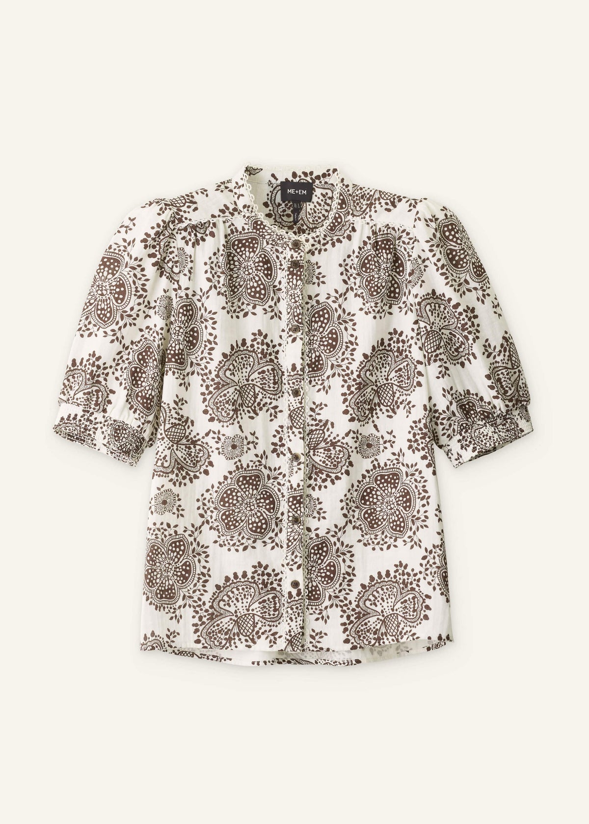 ME+EM White Cheesecloth In-Full-Bloom Print Straight Blouse