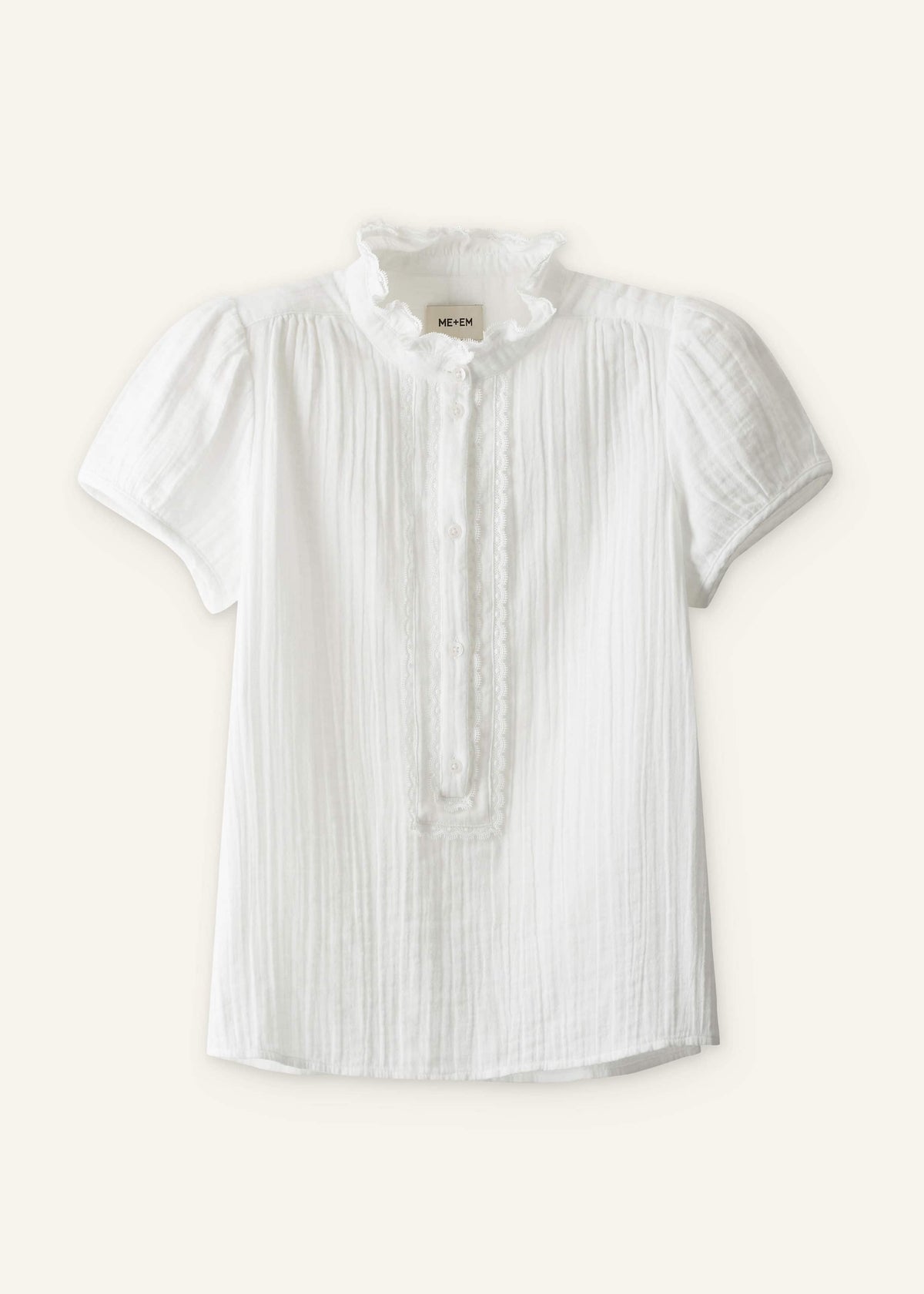 ME+EM White Straight Cheesecloth Cap-Sleeve Blouse