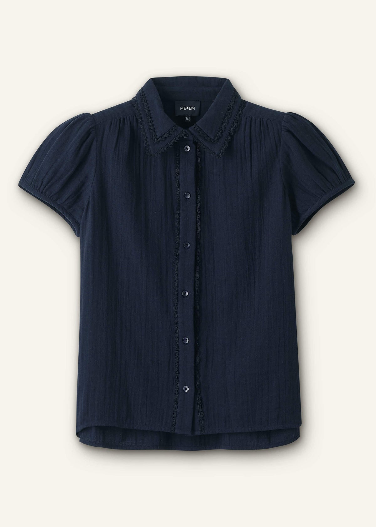 ME+EM Navy Cheesecloth Cap-Sleeve Blouse