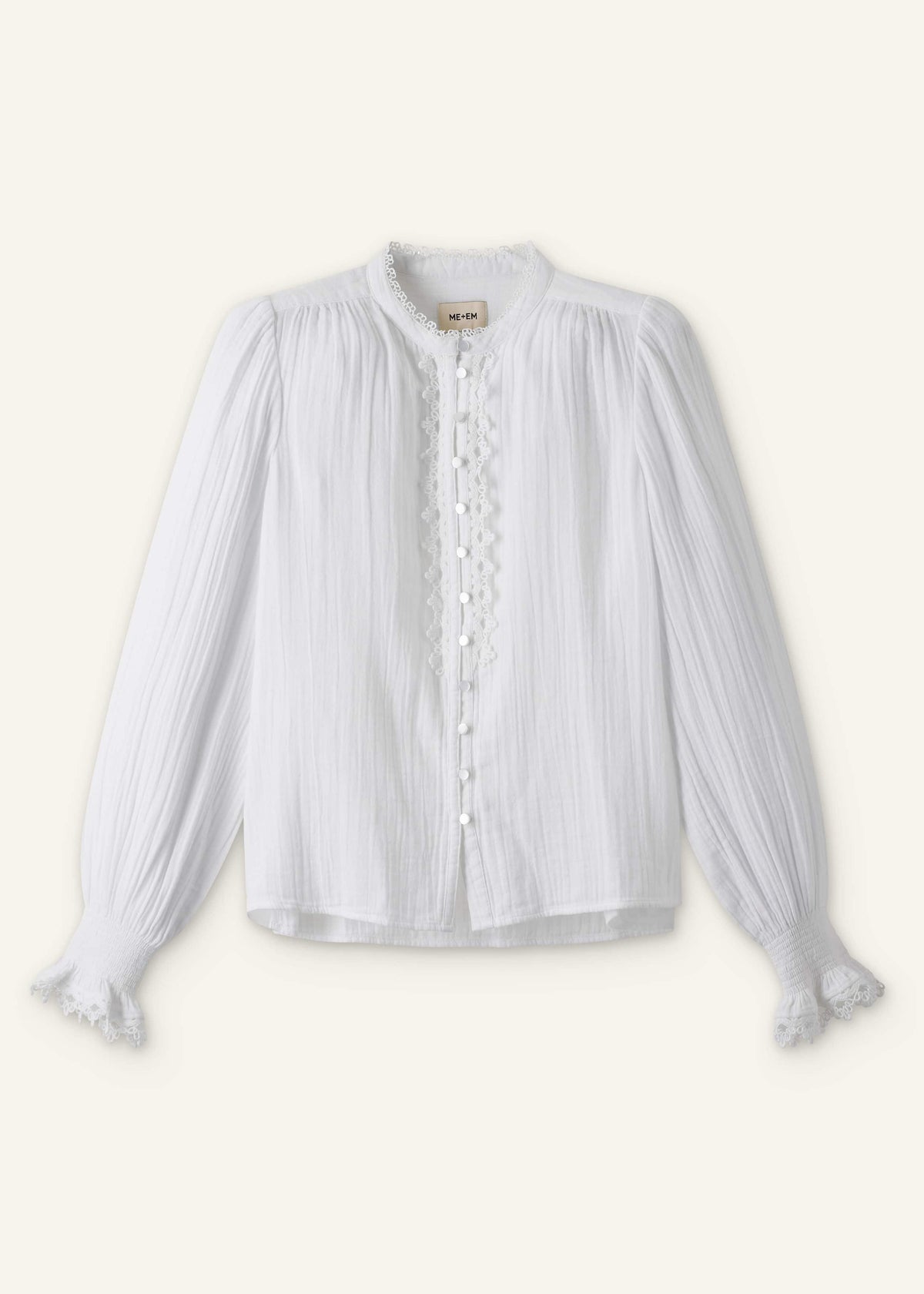 ME+EM White Cheesecloth Intricate Detail Blouse