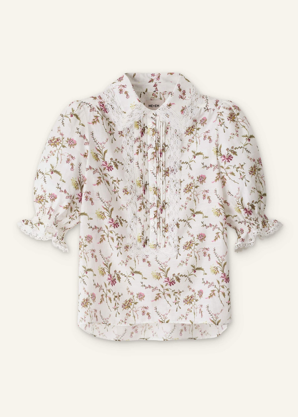 ME+EM Cream Silk Cotton Wild Spring Floral Print Blouse