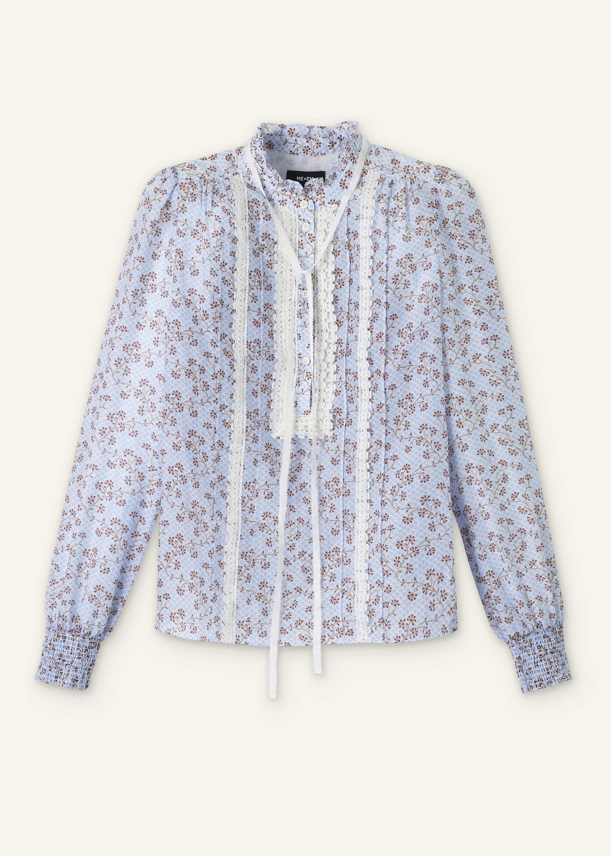ME+EM Blue Scallop Daisy Print Trim Detail Blouse + Tie