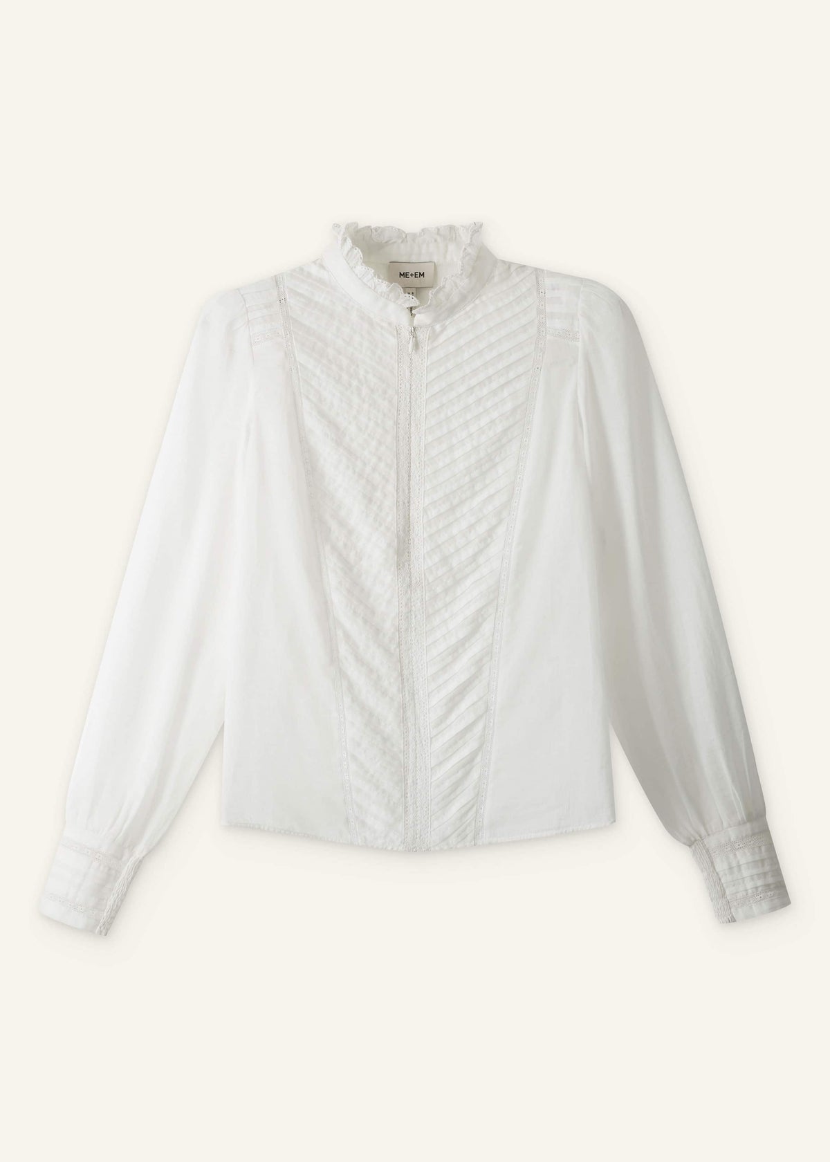 ME+EM White Delicate Pintucked High-Neck Top
