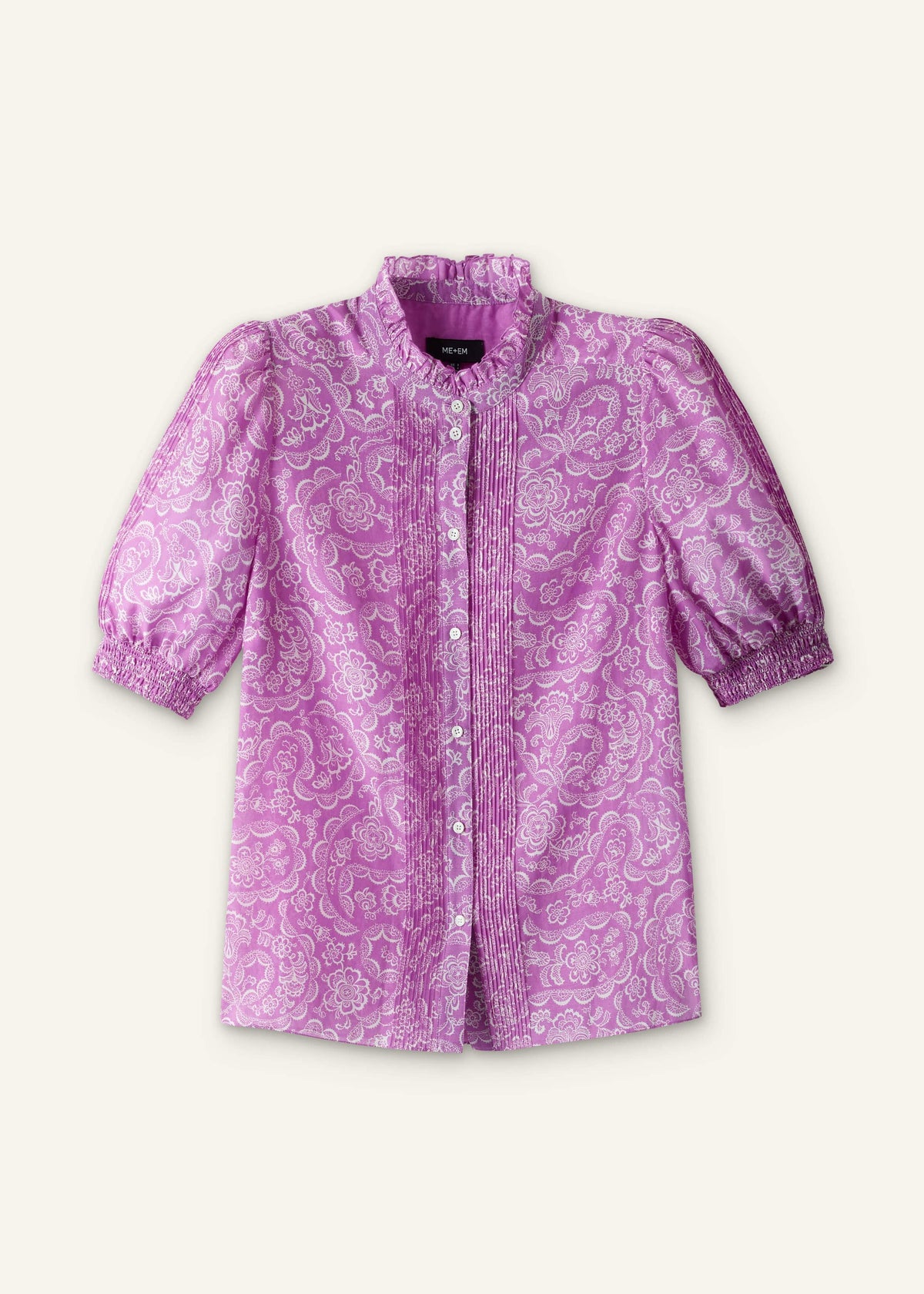 ME+EM Purple Silk Cotton Entangled Lace Print Straight Blouse