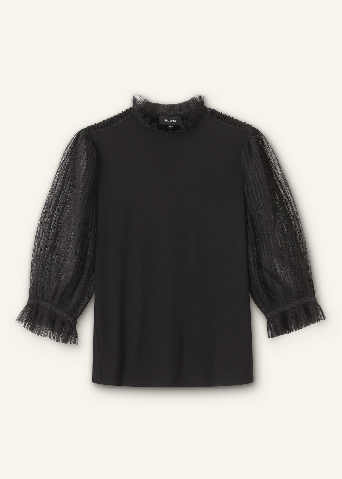 ME+EM Black Lace Insert Tulle Layering Blouse
