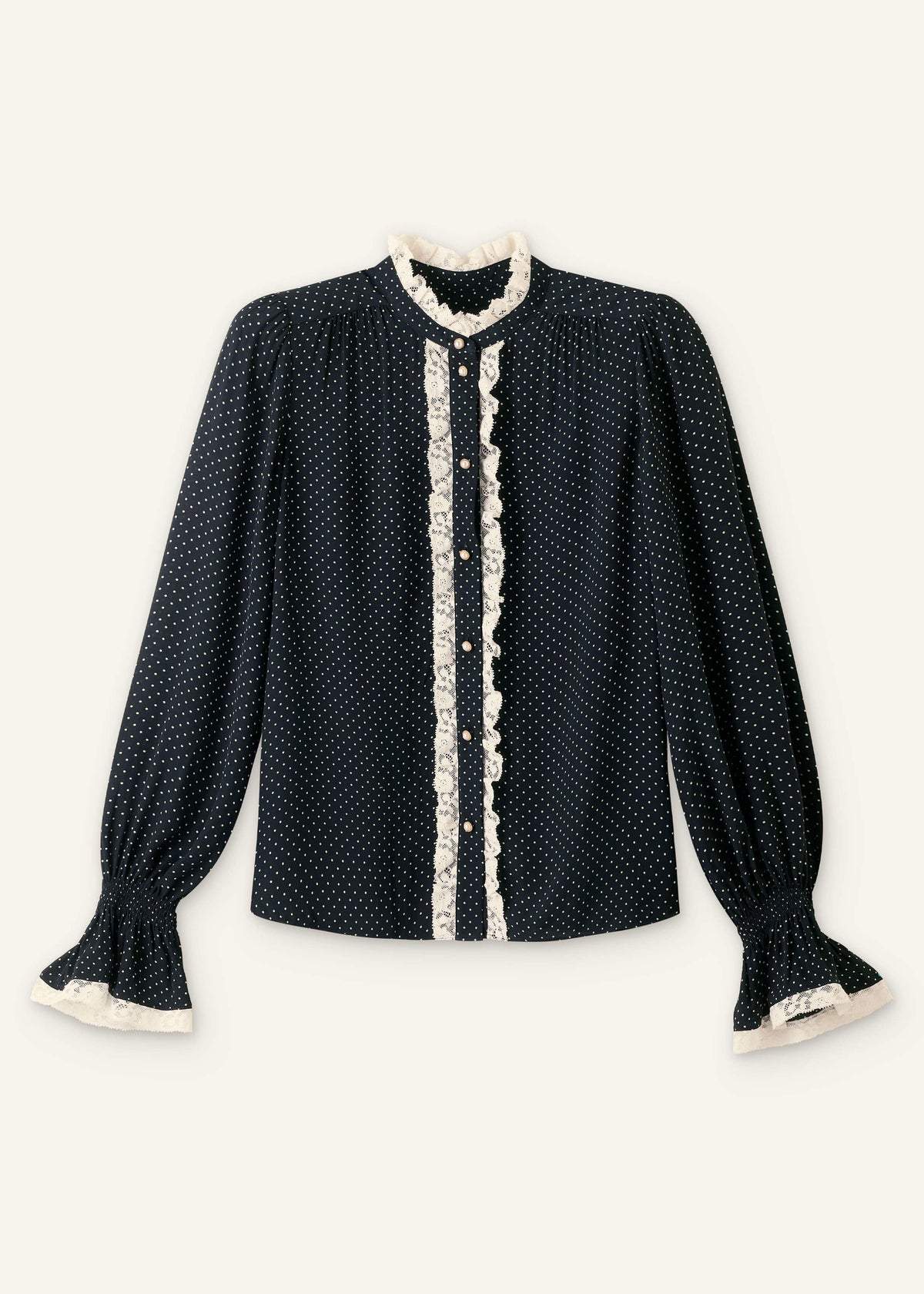 ME+EM Black Micro Polka Dot And Lace Blouse