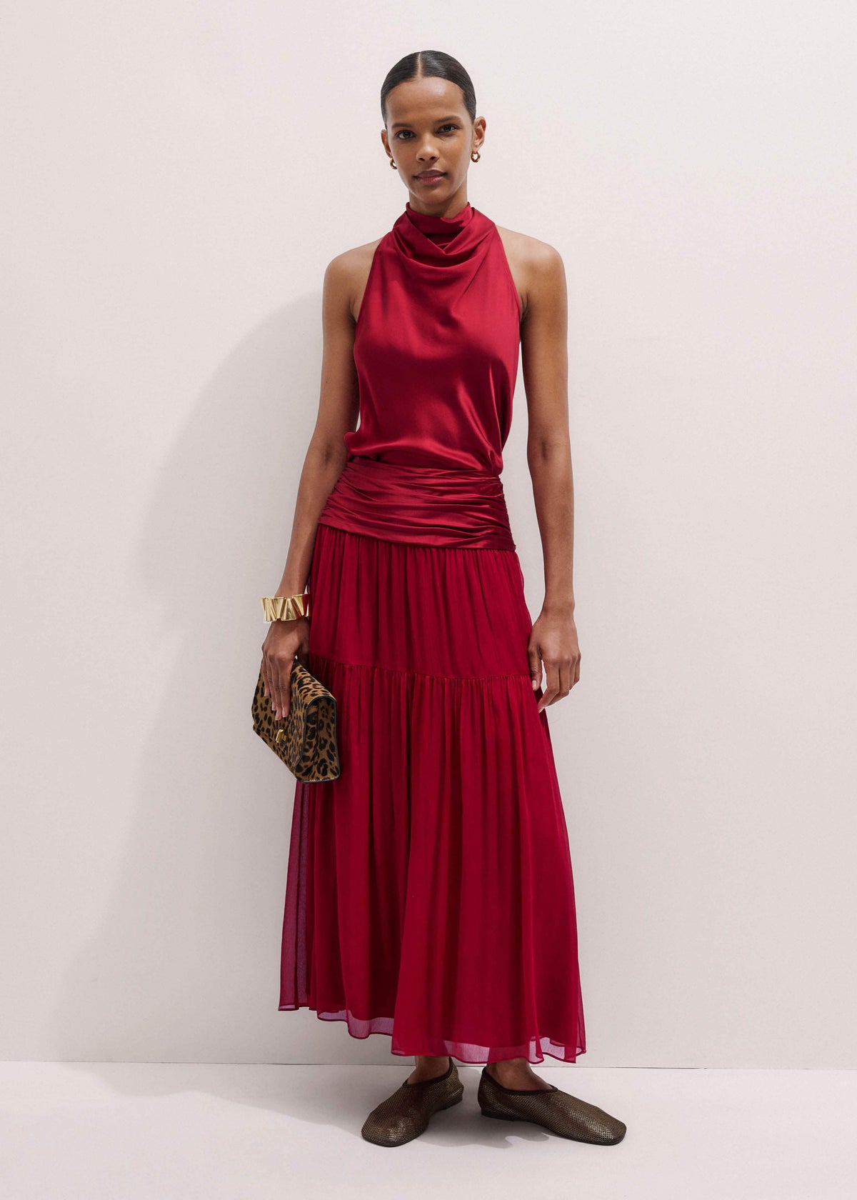 ME+EM Red Silk Satin Halterneck Sleeveless Top