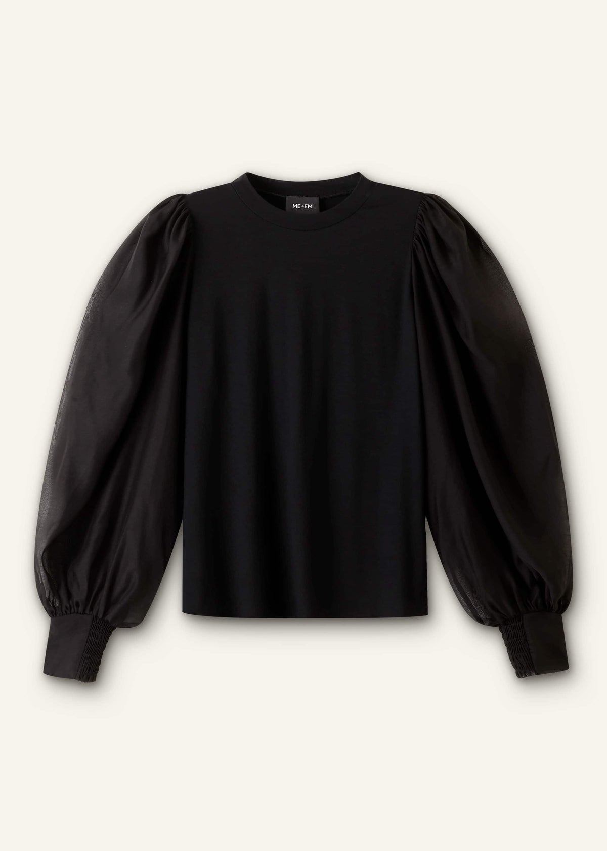 ME+EM Black Balloon Sleeve Slim Layering Top