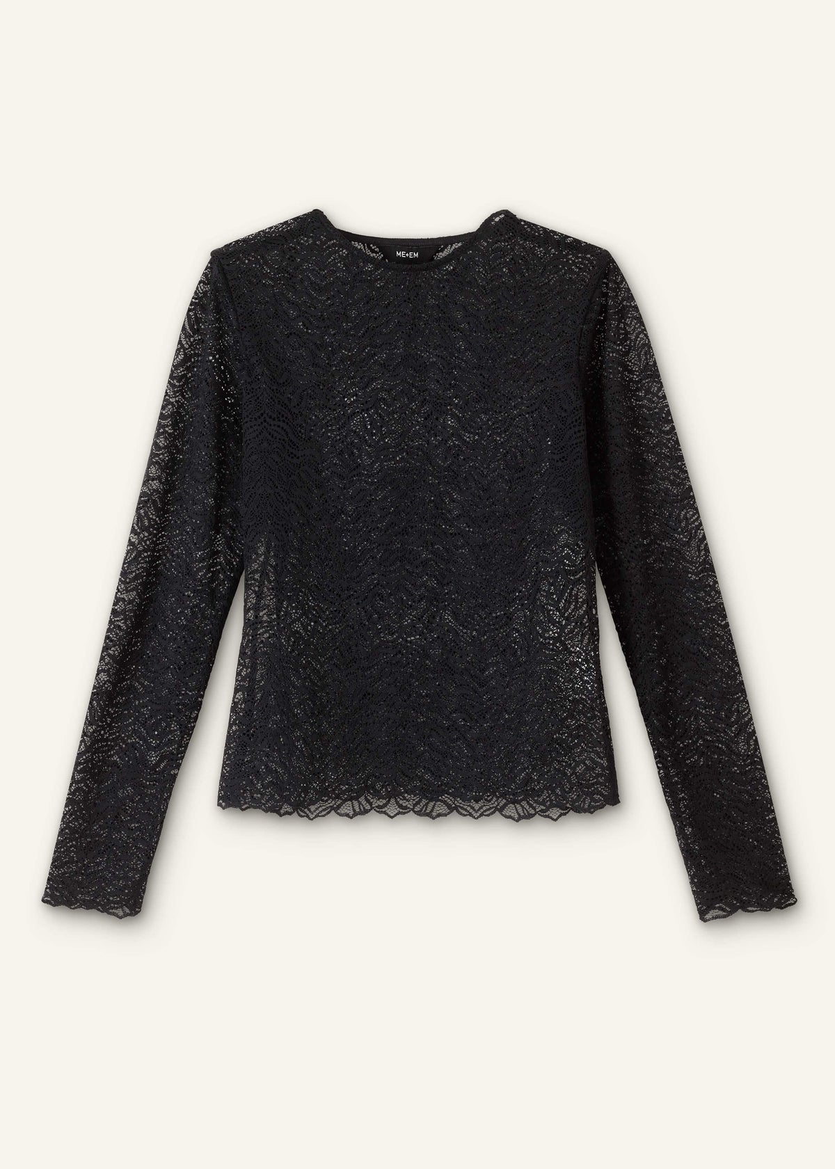 ME+EM Black Lace Crew Neck Top