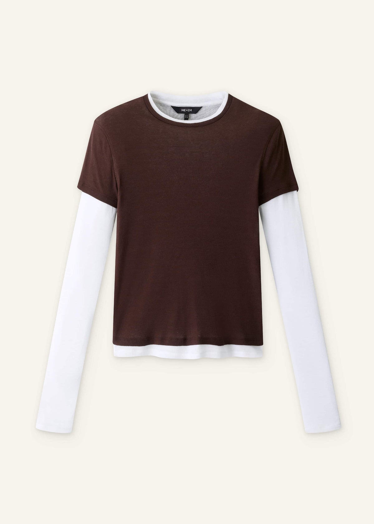 ME+EM Brown Sheer Double-Layer Look Top