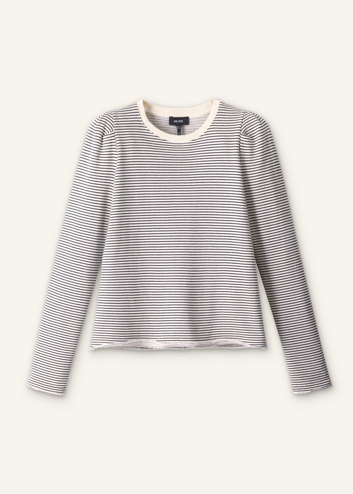 ME+EM Navy Stripe Pouf Sleeve Sweatshirt