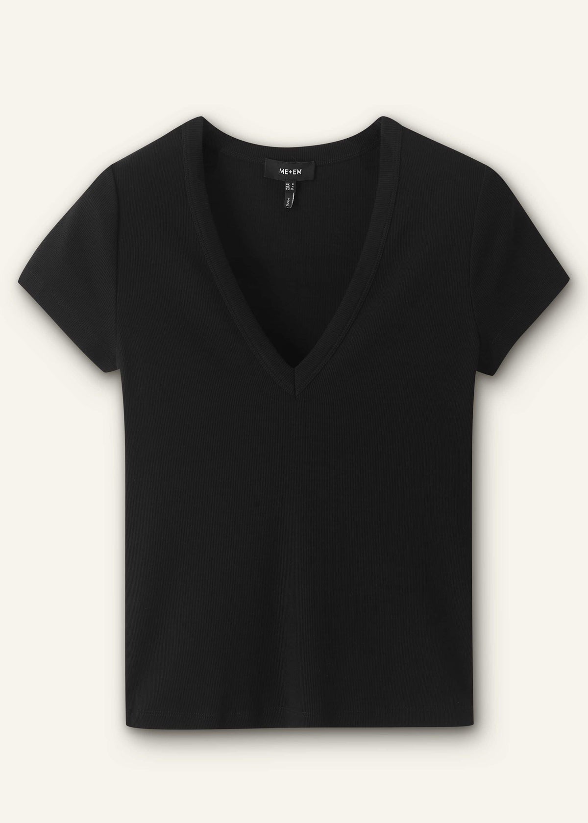 ME+EM Black Ultimate Fitted Rib V-Neck Tee