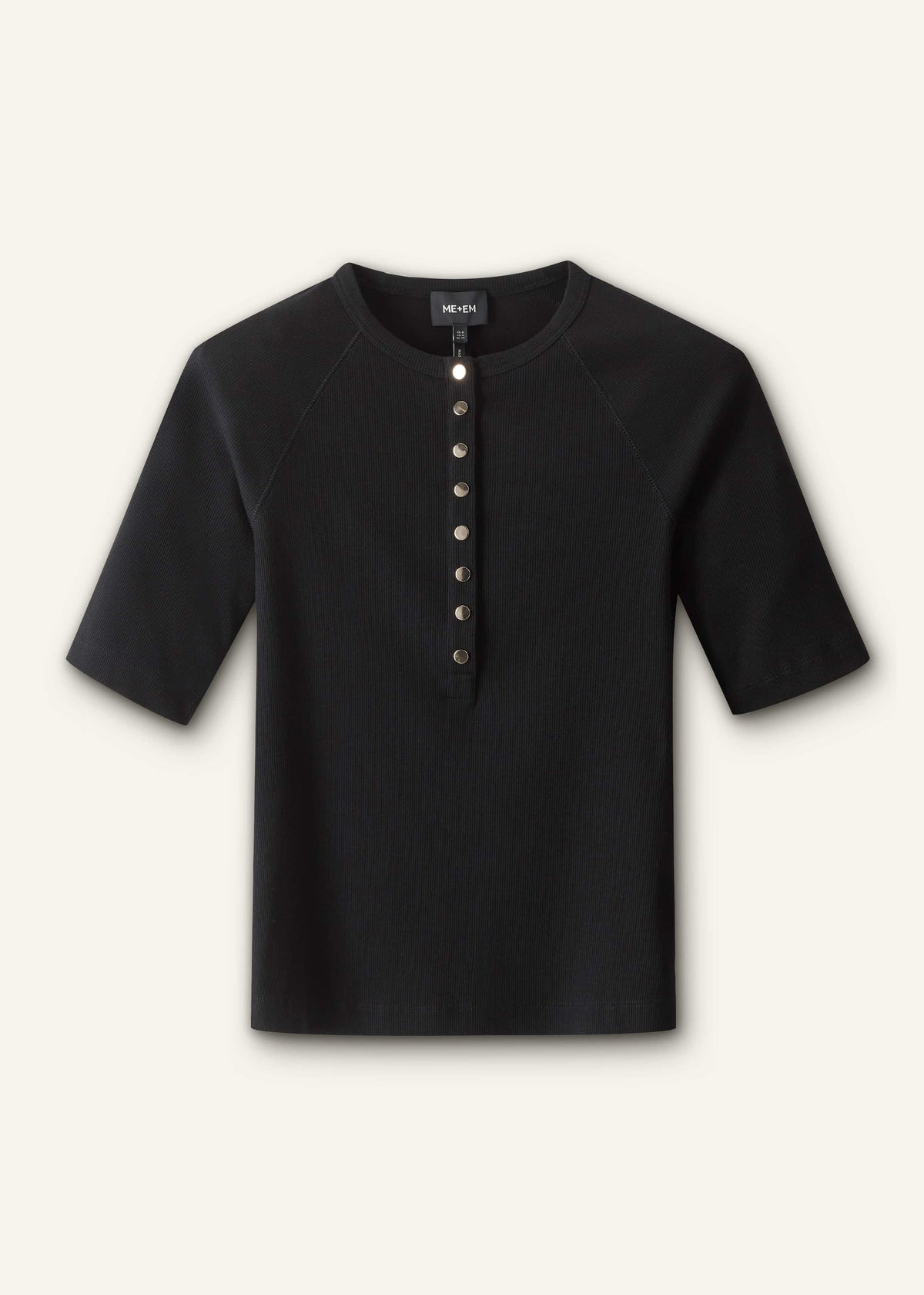 ME+EM Black Short Sleeve Henley Top