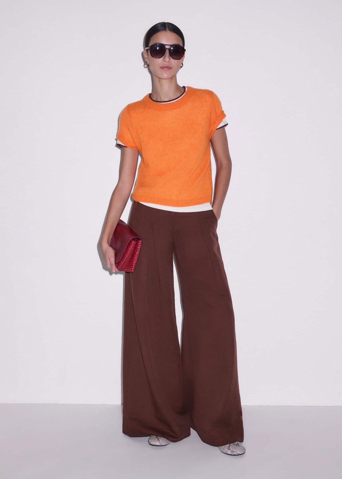ME+EM Orange Merino Cashmere Silk Baby Tee
