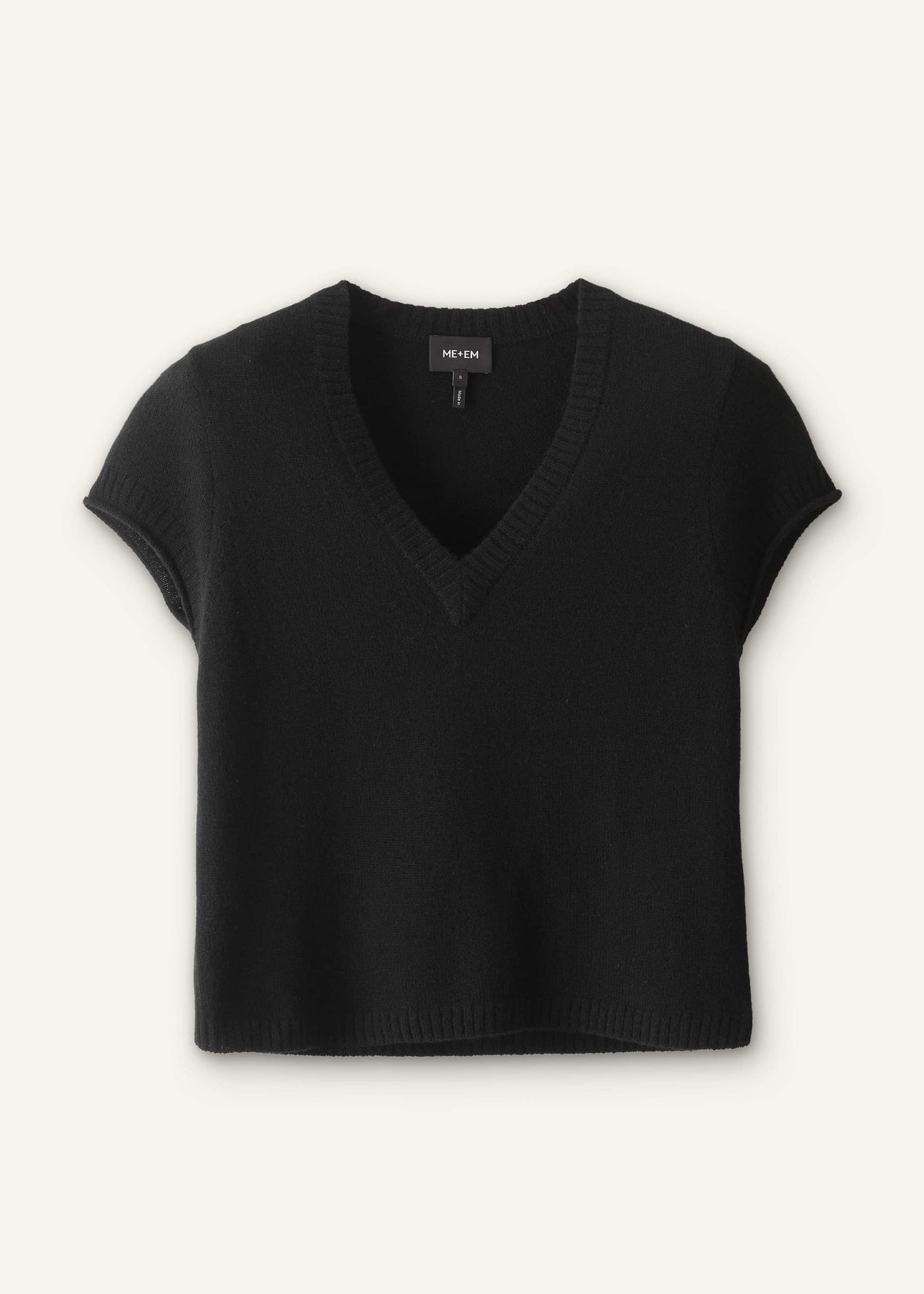 ME+EM Black Cashmere V-Neck Shrunken Baby Tee