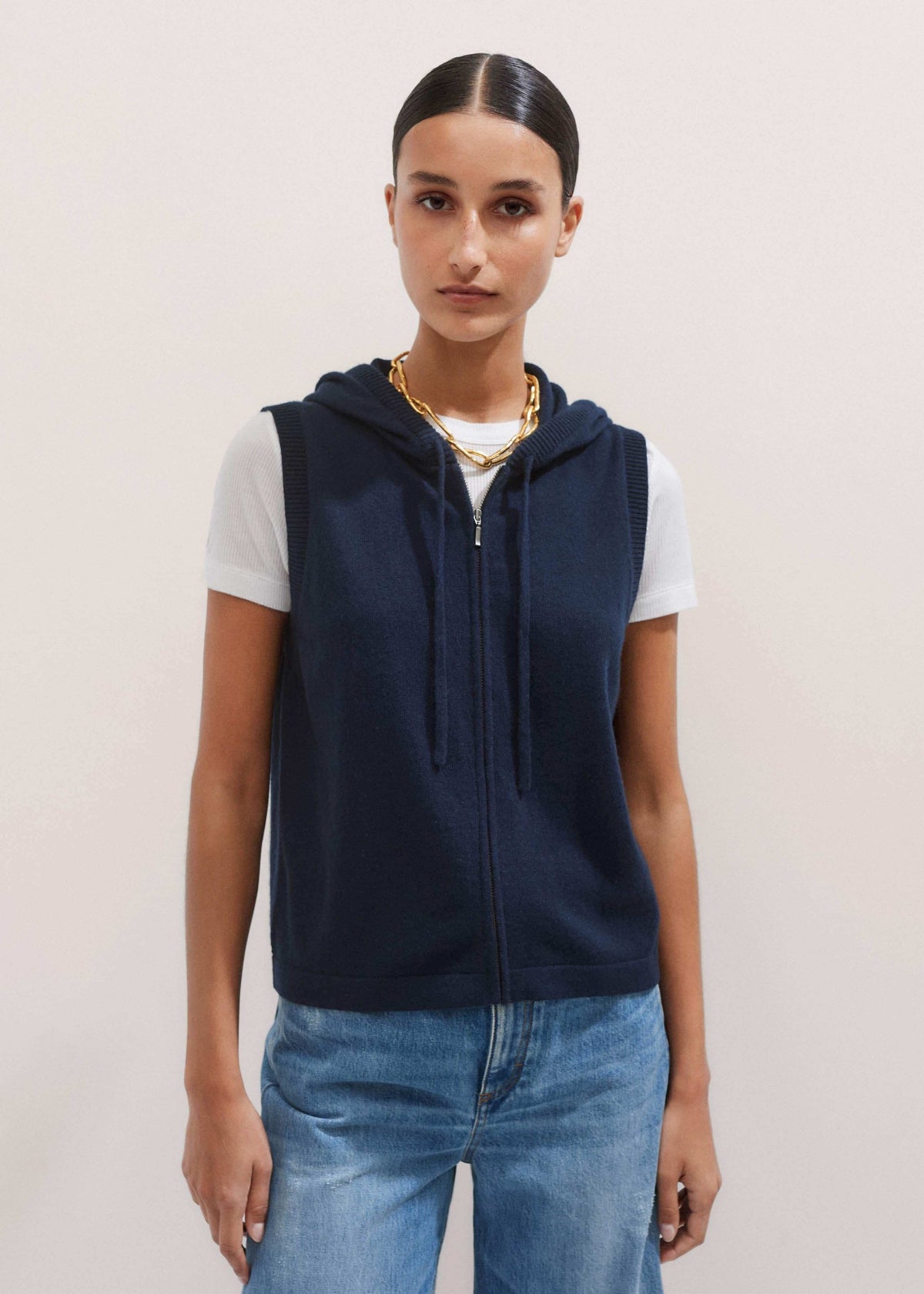 ME+EM Navy Icon Cashmere Sleeveless Blazer Hoodie | Knitwear