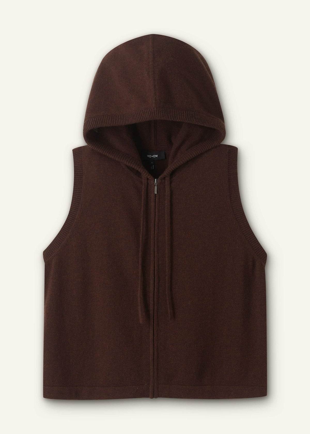 ME+EM Brown Cashmere Sleeveless Relaxed Zip Hoodie
