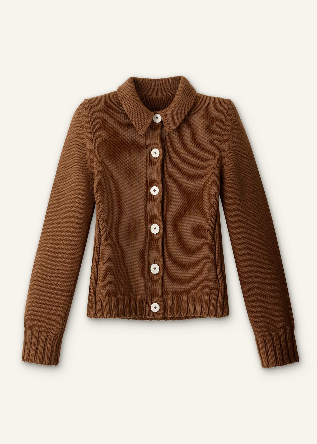 ME+EM Brown Slim Collared Cardigan
