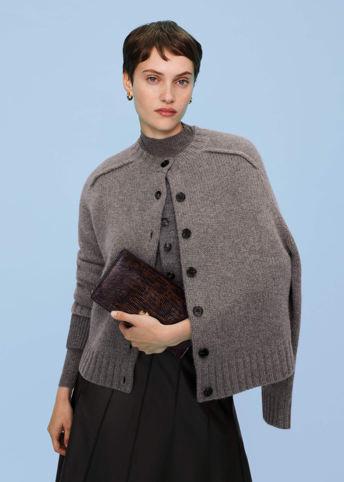 ME+EM Brown Cashmere Relaxed Saddle Shoulder Cardigan