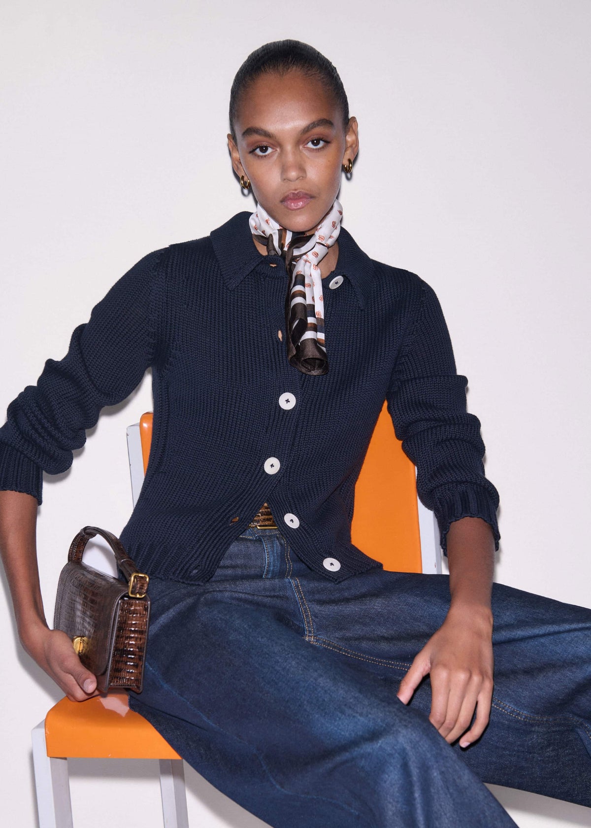 ME+EM Navy Slim Collared Cardigan