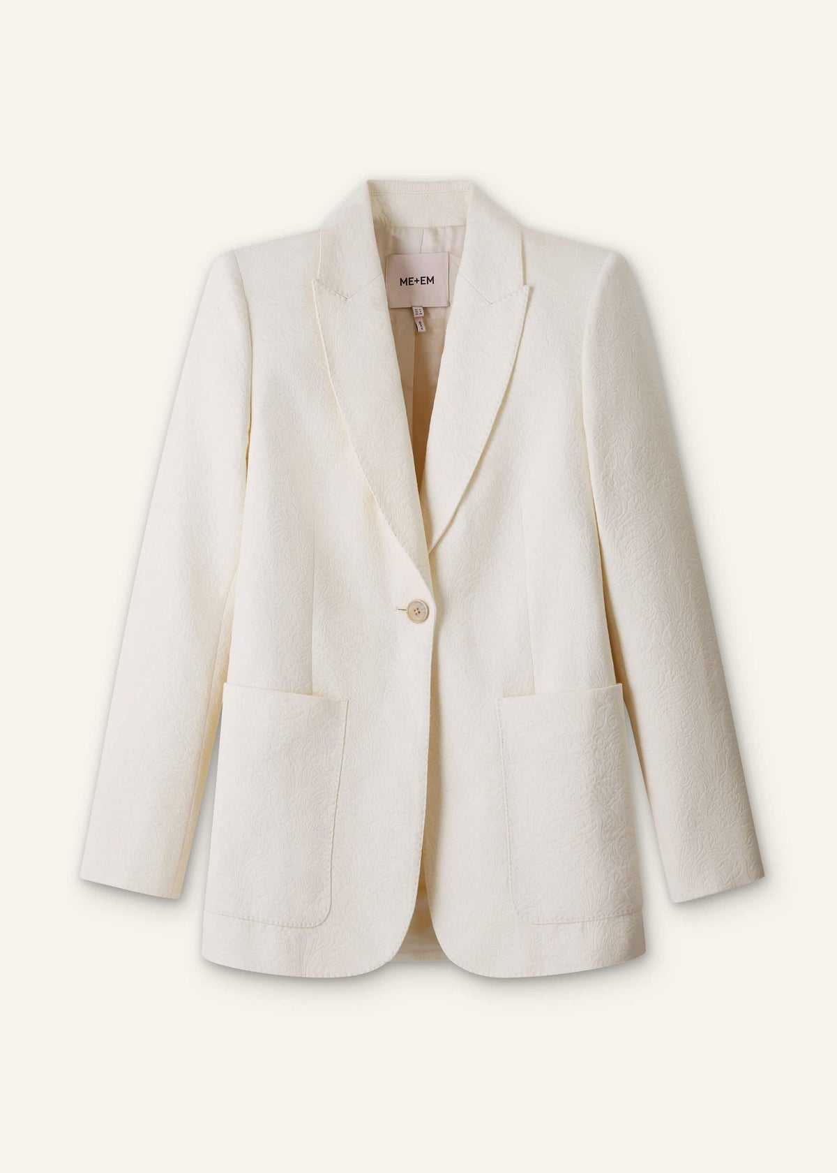 ME+EM Ivory Luxe Jacquard Sharp Shoulder Blazer