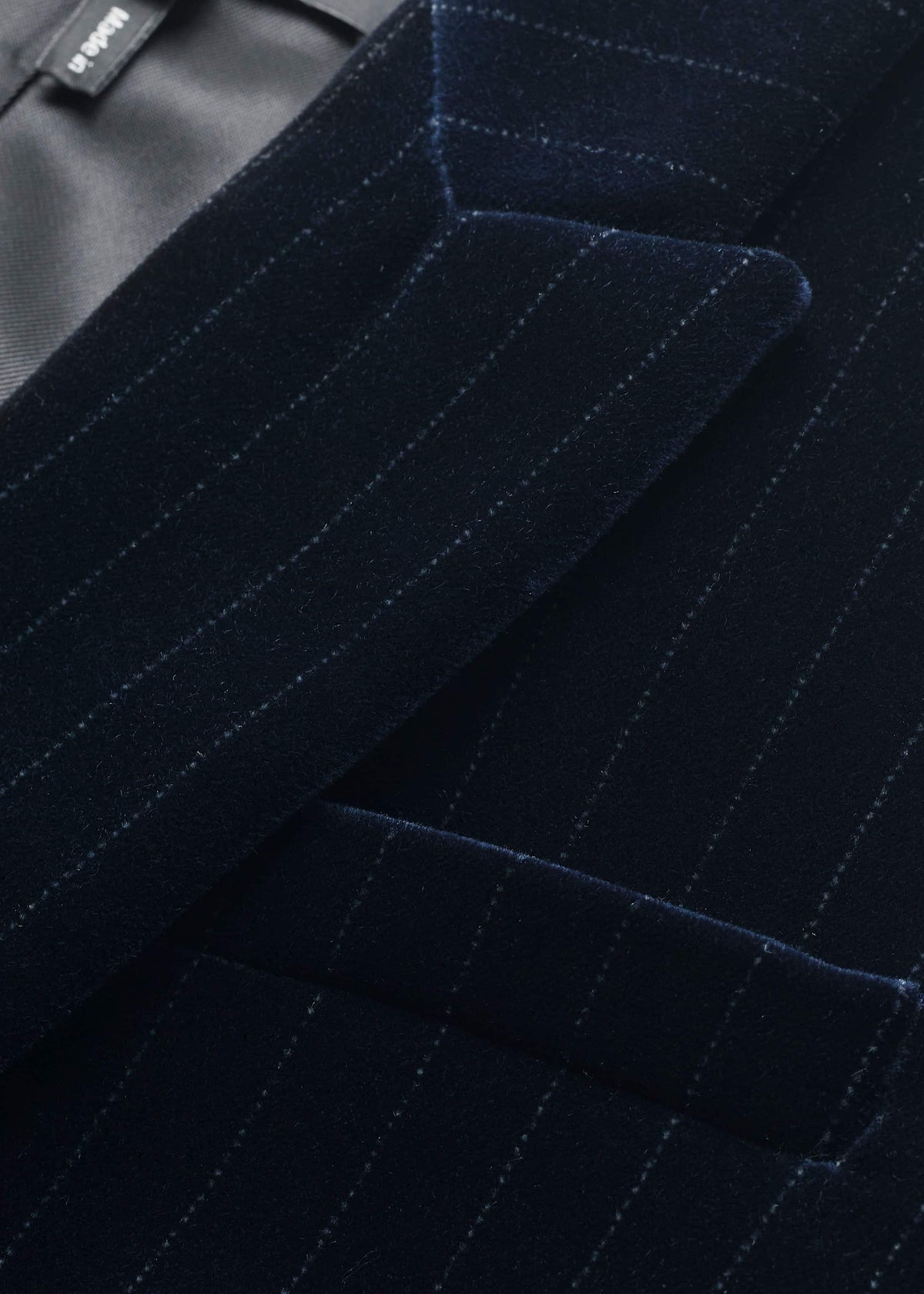 ME+EM Navy Pinstripe Velvet Sharp Shoulder Blazer