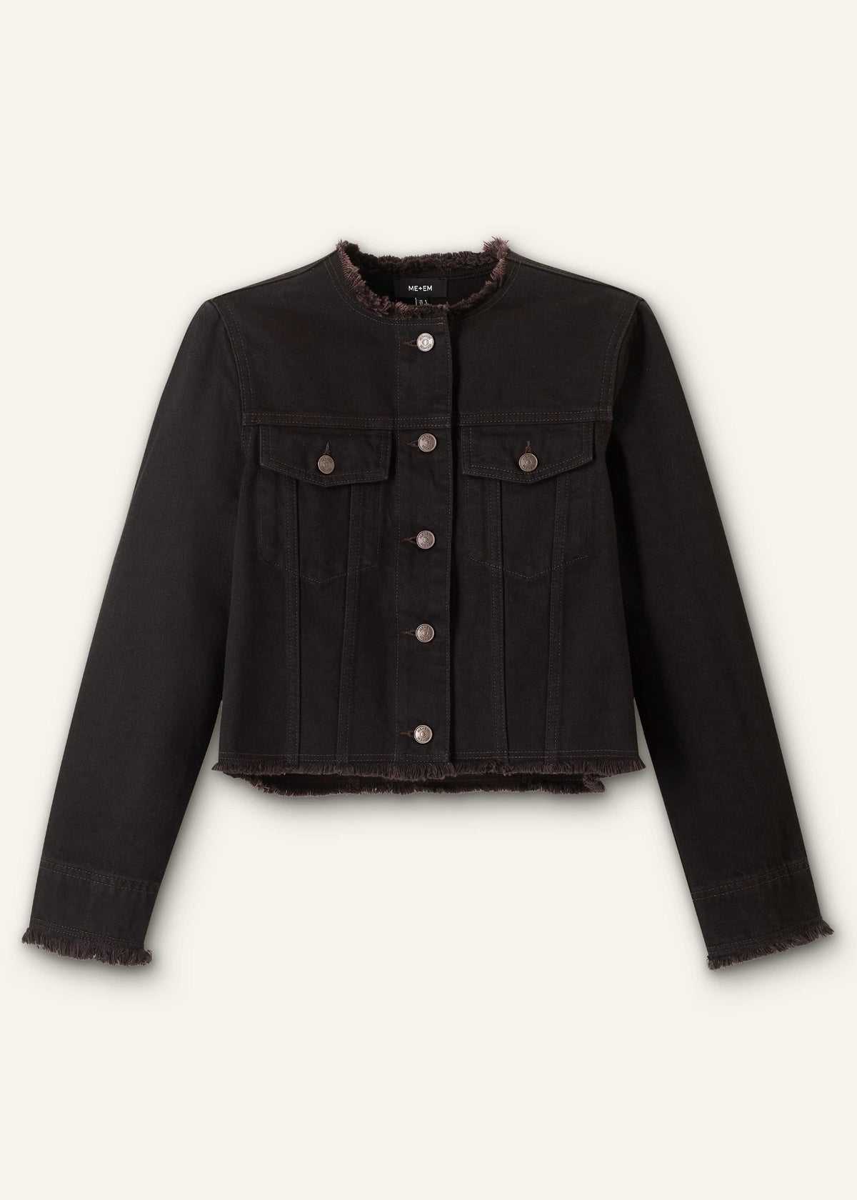 ME+EM Black Collarless Fray Jacket