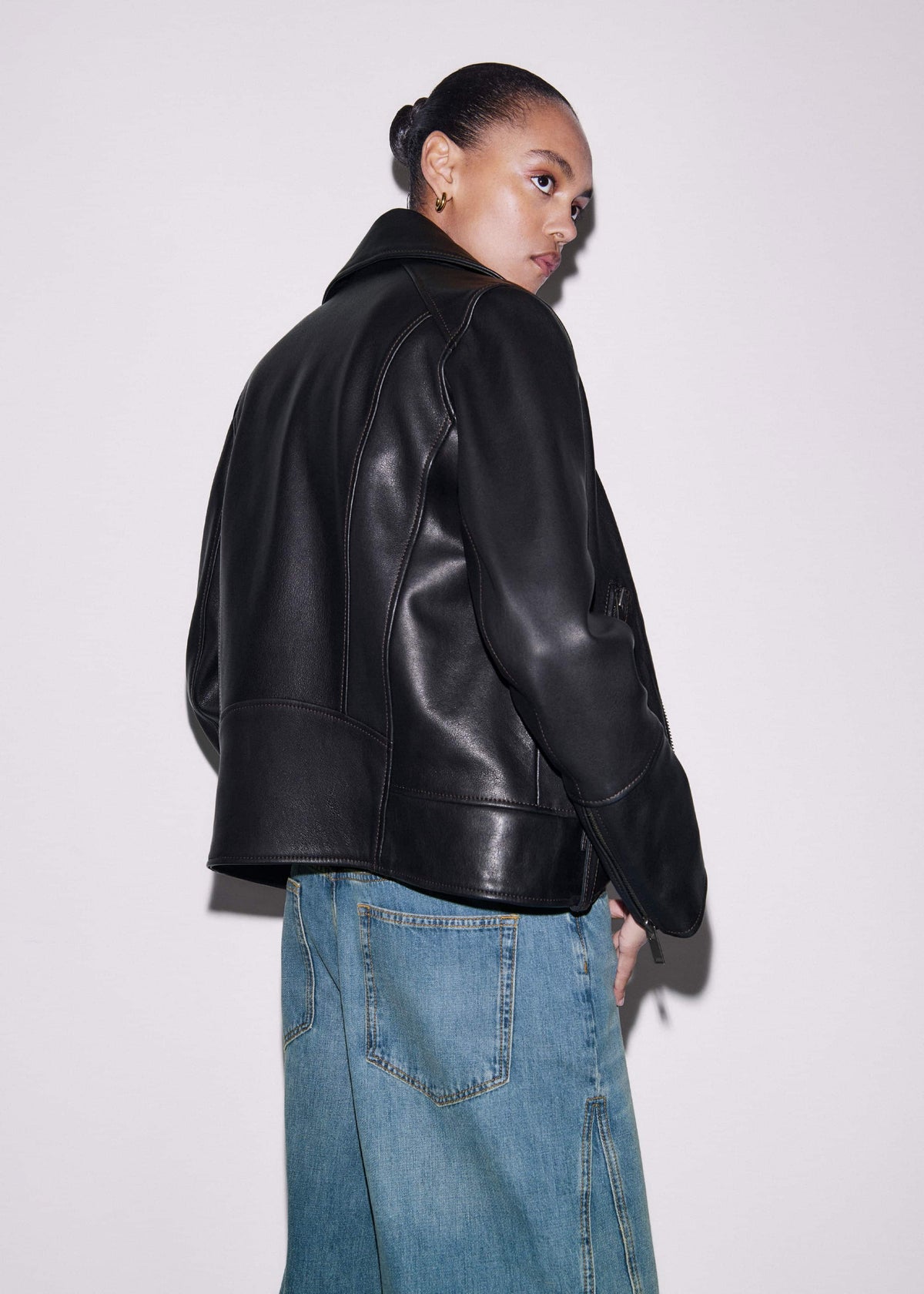 ME+EM Black Authentic Leather Biker Jacket